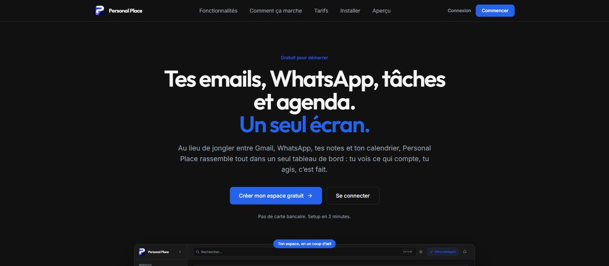 Accueil de Personal Place, espace personnel tout-en-un